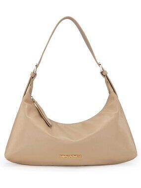 Women's Tan Leather Trendy Clutch Shoulder Tote Handbag with Zipper Closure